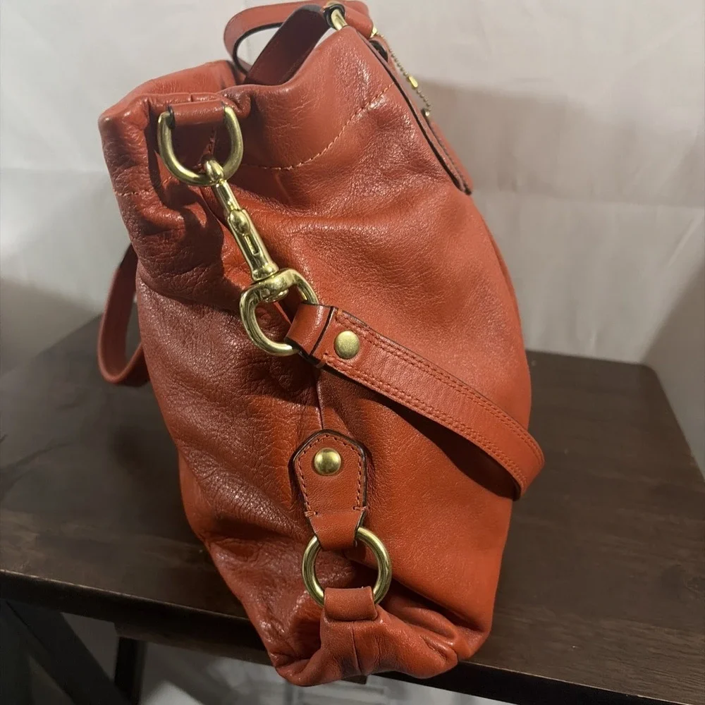 Coach Ashley Vermillion Leather Carryall Shoulder Bag Purse Detachable Strap